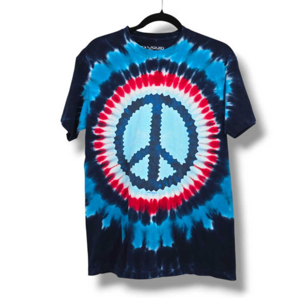 Liquid Blue Unisex Tie Dye Peace Sign Red White And‎ Blue T-Shirt Size Medium